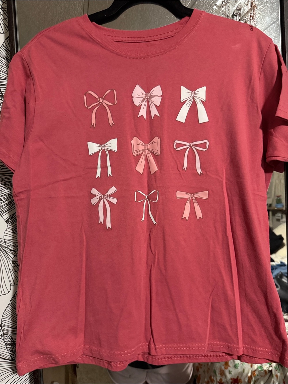 Mighty Fine Pink Tee with White and Light-Pink Bow Grid